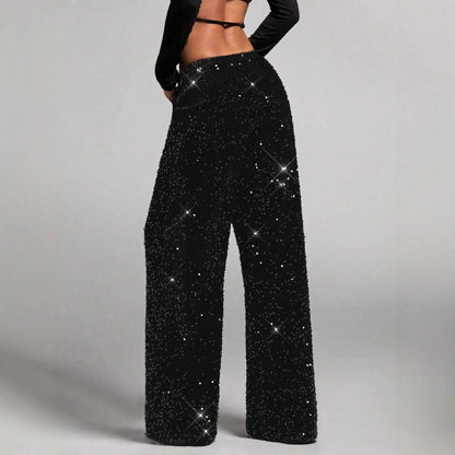 Women’s Sequin Wide-Leg Party Trousers with Elastic Waistband