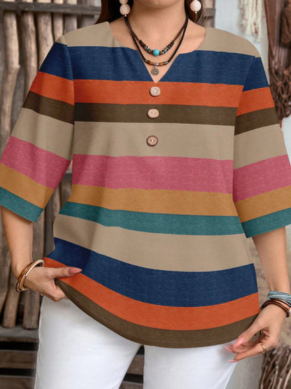 Women’s Plus-Size Geometric Colour-Block Blouse