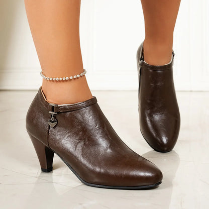 Women’s Pointed Toe Side-Zip Heeled Ankle Booties