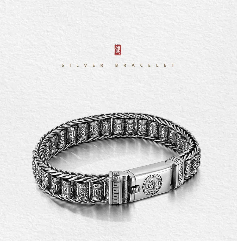 Prayer Wheel Charm Bracelet in Silver-Tone Alloy