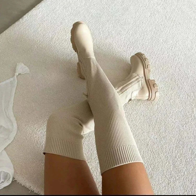 Women’s Stretch Knit Over The Knee Chunky Sole Boots