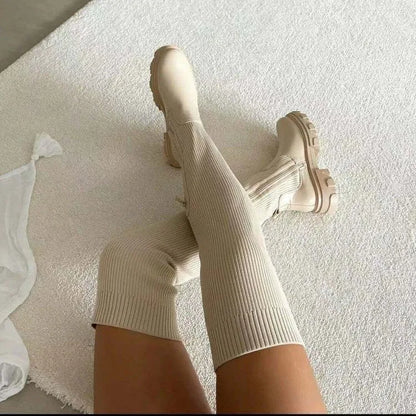 Women’s Stretch Knit Over The Knee Chunky Sole Boots
