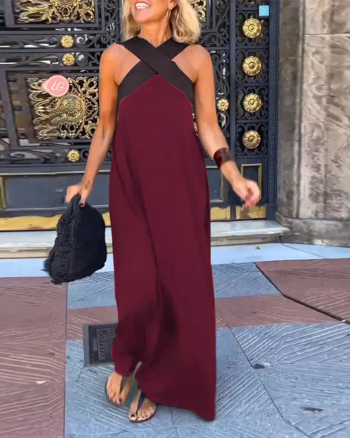 Women’s Cross-Neck Colour-Block Maxi Dress