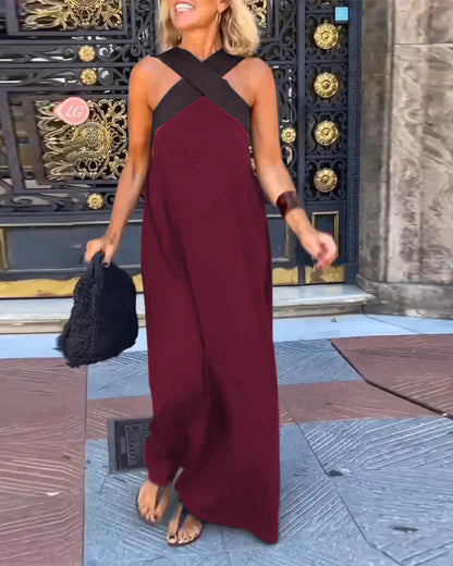 Women’s Cross-Neck Colour-Block Maxi Dress
