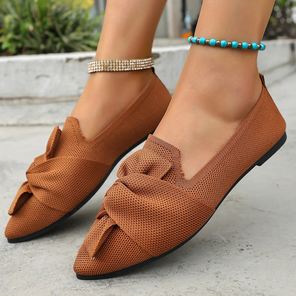 Mesh Bow Slip-On Comfort Shoes