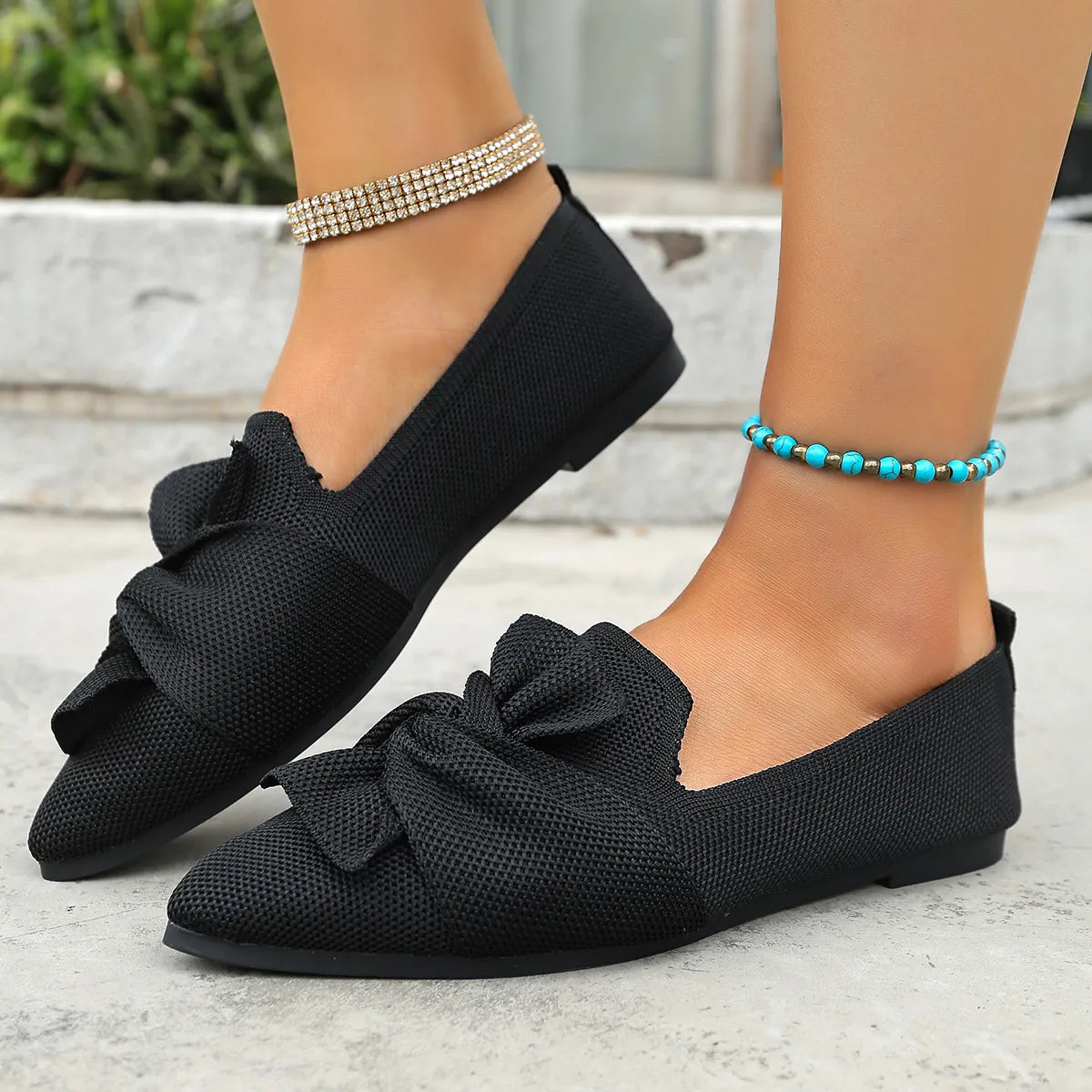 Mesh Bow Slip-On Comfort Shoes