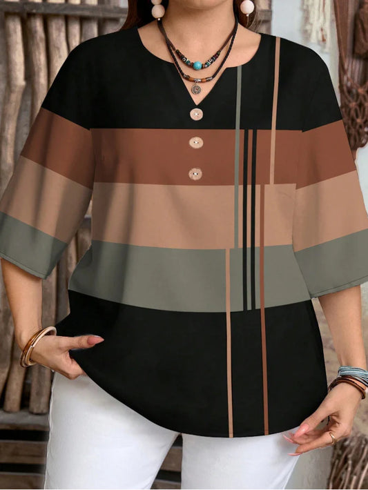 Women’s Plus-Size Geometric Colour-Block Blouse