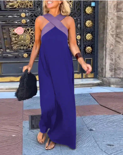 Women’s Cross-Neck Colour-Block Maxi Dress