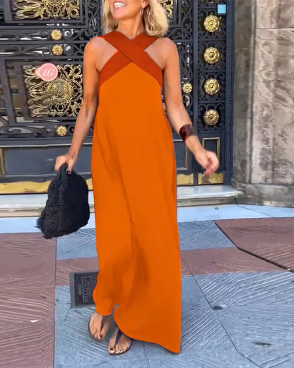 Women’s Cross-Neck Colour-Block Maxi Dress