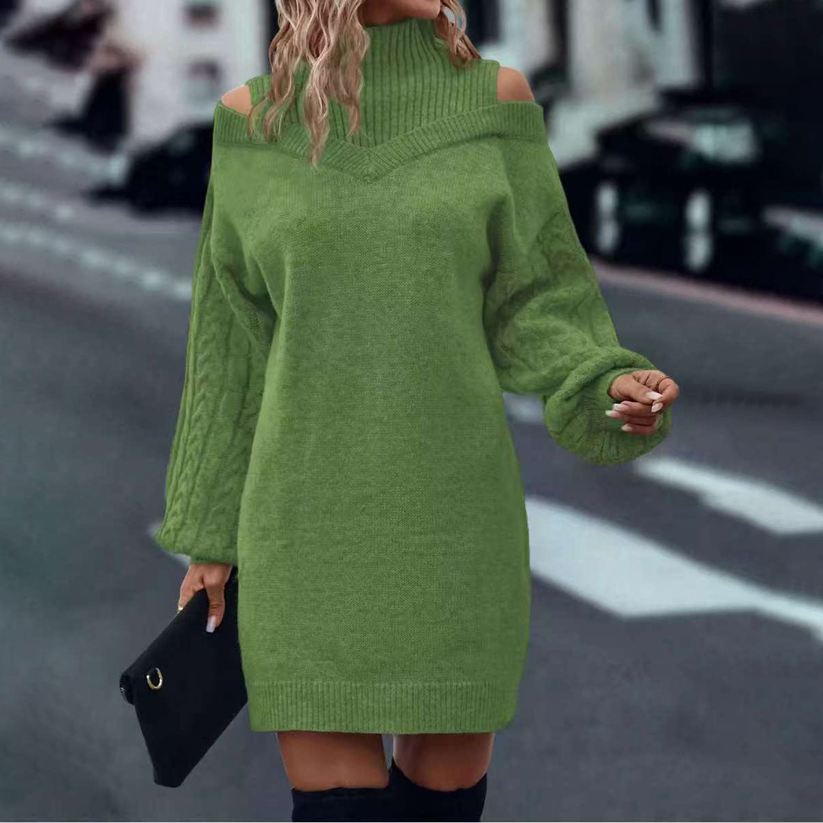 Women’s Mock-Neck Cold-Shoulder Cable Knit Dress