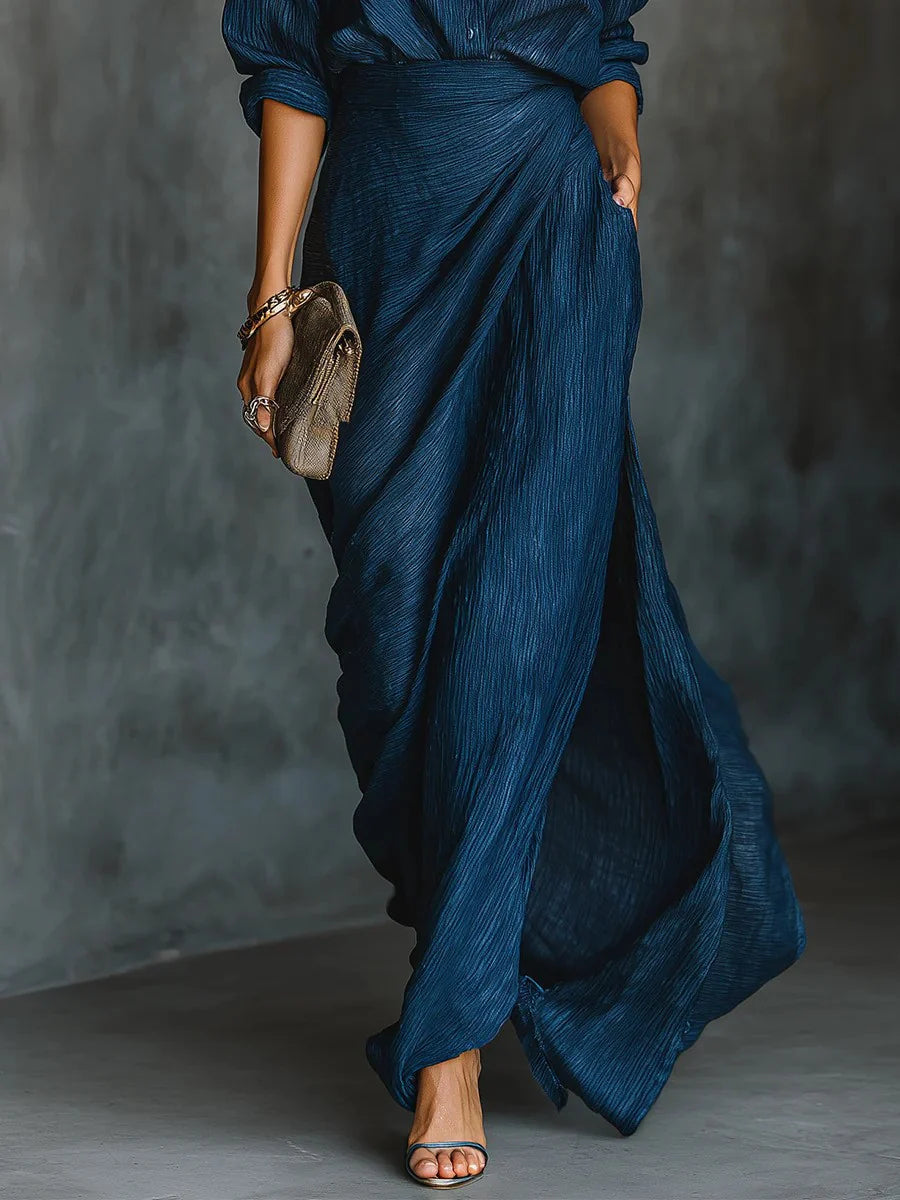 Women's Collared Draped Maxi Dress
