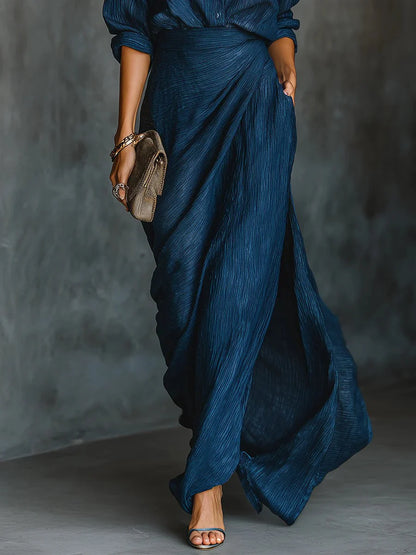 Women's Collared Draped Maxi Dress
