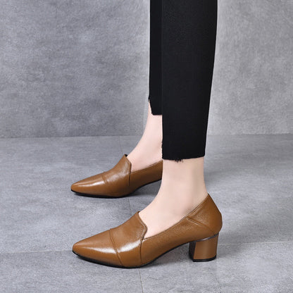 British Style Mid-heel Soft Leather-Look Shoes