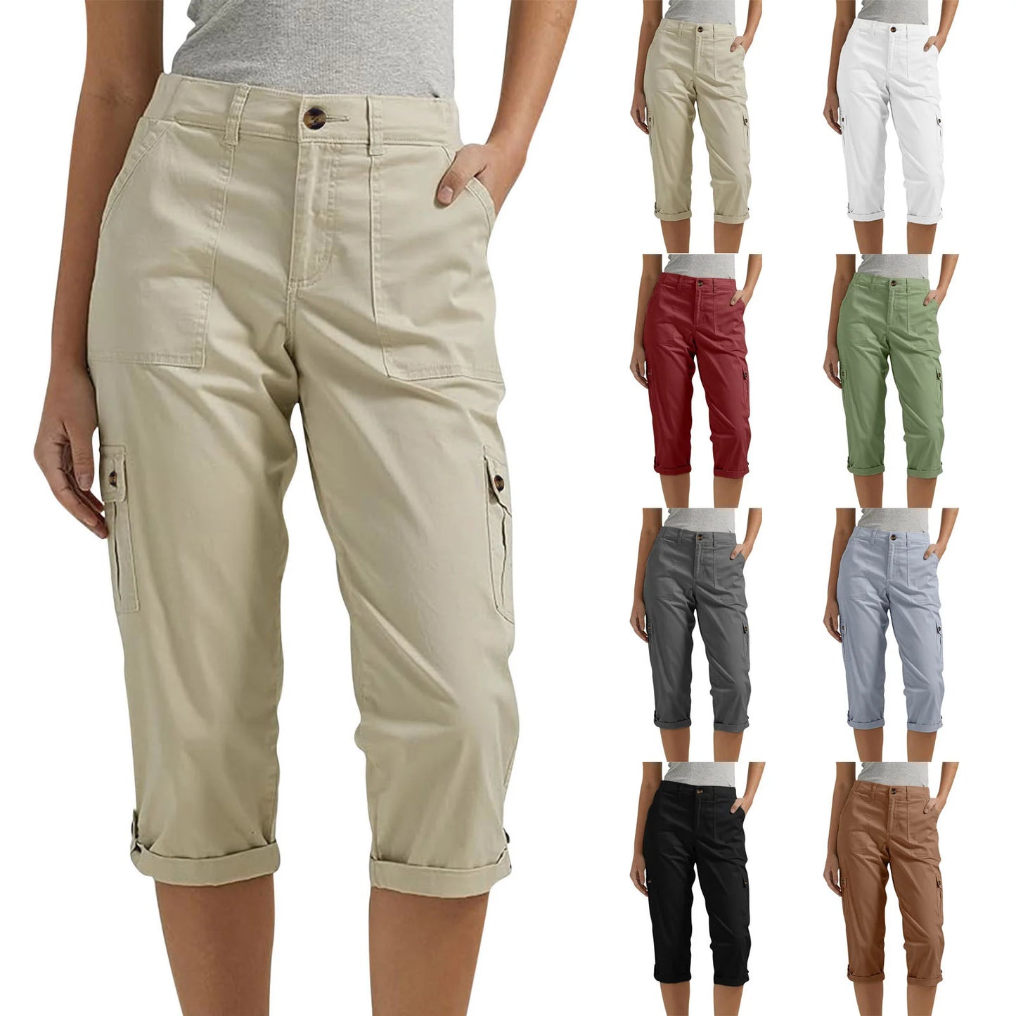 Women's Multi-Pocket Cargo Capri Trousers