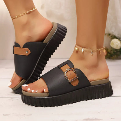 Women’s Buckle Platform Sliders