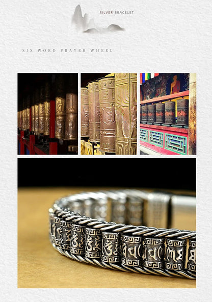 Prayer Wheel Charm Bracelet in Silver-Tone Alloy