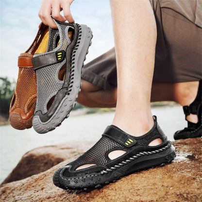 Men’s Breathable Mesh Leather-Look Comfort Walking Shoes
