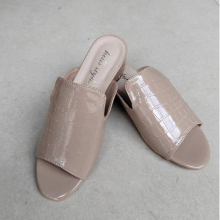 Women's Glossy Peep-Toe Mule Sandals