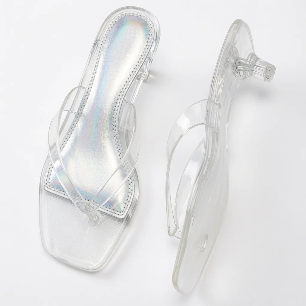Women’s Transparent Square-Toe Kitten Heel Sandals