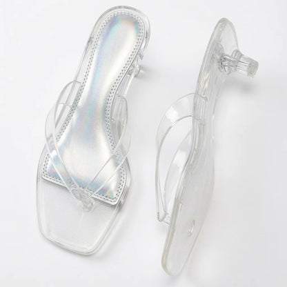 Women’s Transparent Square-Toe Kitten Heel Sandals