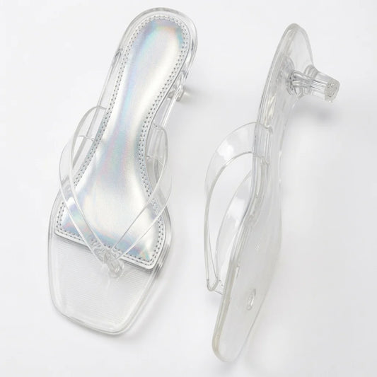 Women’s Transparent Square-Toe Kitten Heel Sandals
