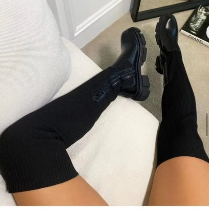 Women’s Stretch Knit Over The Knee Chunky Sole Boots
