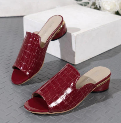 Women's Glossy Peep-Toe Mule Sandals