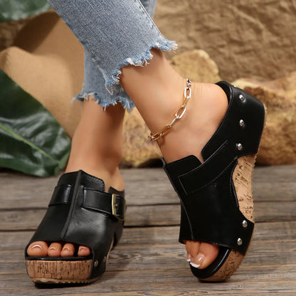 Women’s Studded Open-Toe Wedge Sandals