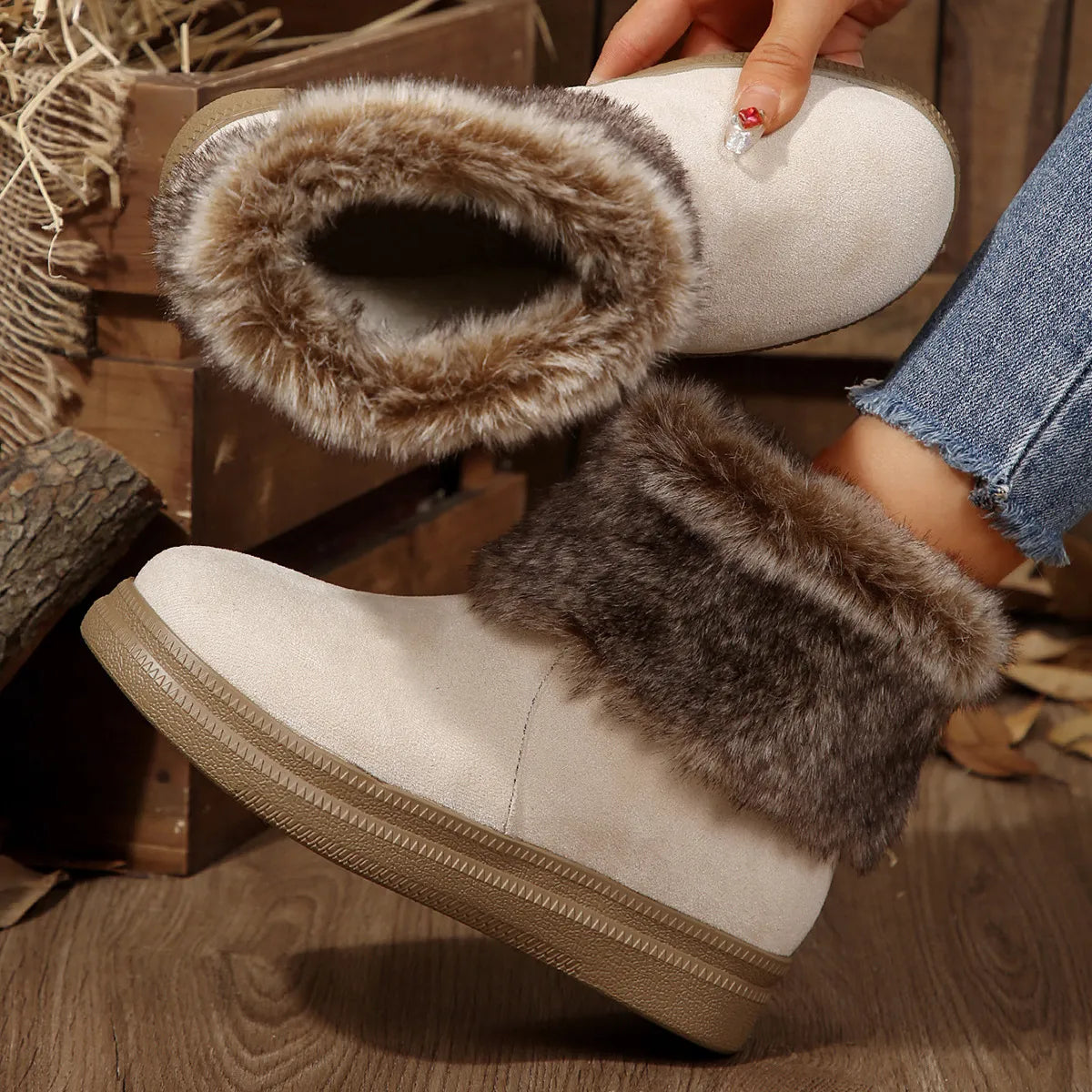 Women’s Warm Fleece-Lined Cotton Ankle Boots