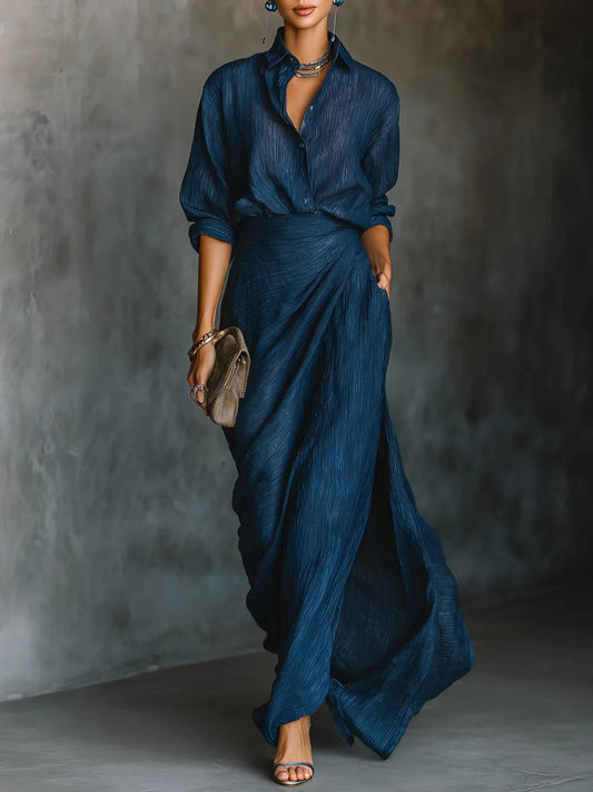 Women's Collared Draped Maxi Dress