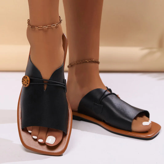 Women’s Decorative Square-Toe Slide Sandals