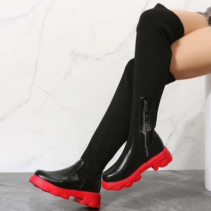 Women’s Stretch Knit Over The Knee Chunky Sole Boots