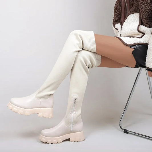 Women’s Stretch Knit Over The Knee Chunky Sole Boots