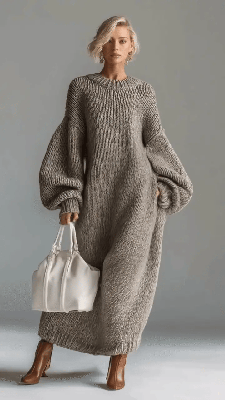 Women’s Relaxed Knit Maxi Dress with Elegant Drape