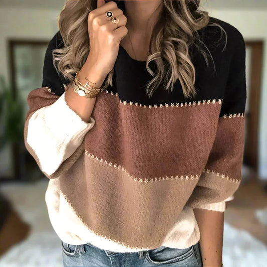 Women’s Colour-Block Long Sleeve Knit Sweater