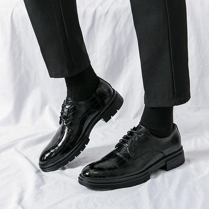 Men's Handmade Crocodile Print Casual Business Leather-Look Shoes