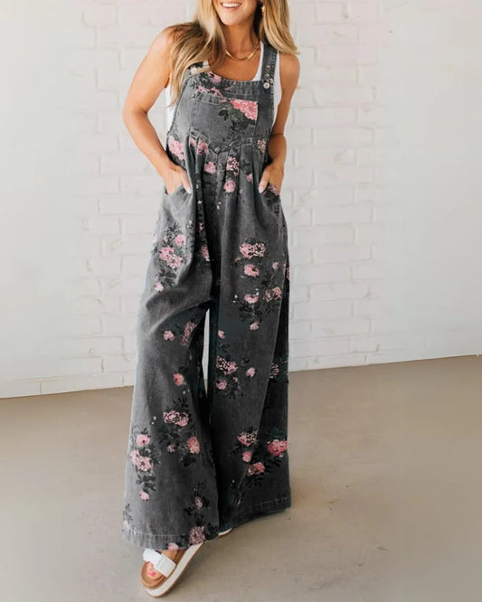 Women’s Relaxed Printed-Pocket Denim Overall