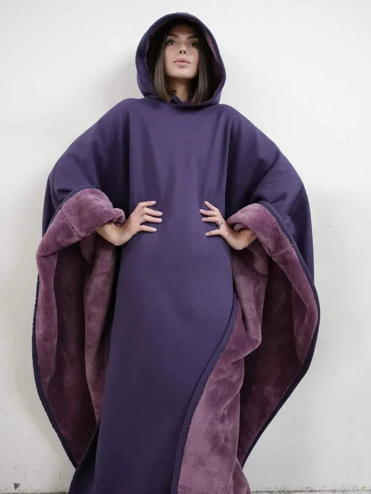 Hooded Fleece Lined Blanket Cape