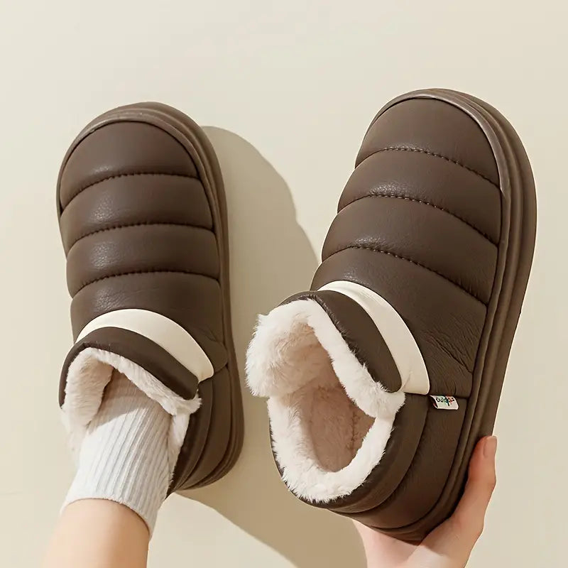 Waterproof Plush Lined Slip-On Winter Slippers – Soft Sole High Top Shoes
