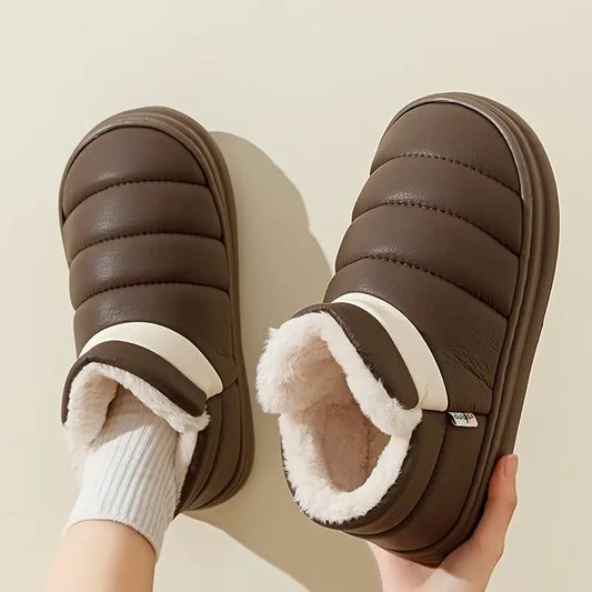 Waterproof Plush Lined Slip-On Winter Slippers – Soft Sole High Top Shoes