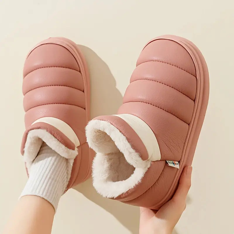 Waterproof Plush Lined Slip-On Winter Slippers – Soft Sole High Top Shoes