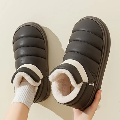 Waterproof Plush Lined Slip-On Winter Slippers – Soft Sole High Top Shoes