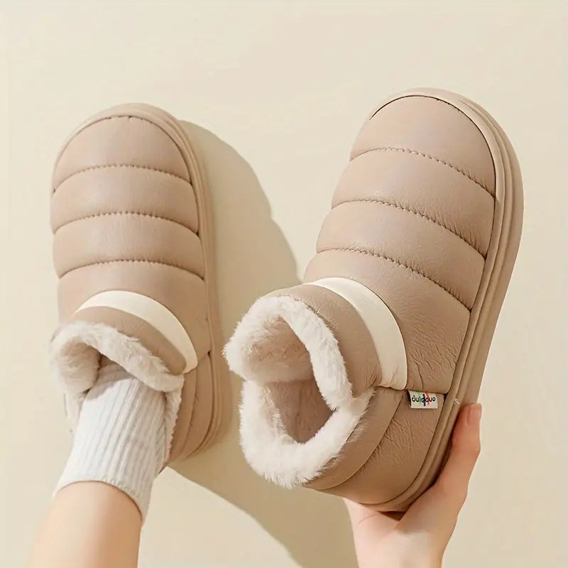 Waterproof Plush Lined Slip-On Winter Slippers – Soft Sole High Top Shoes