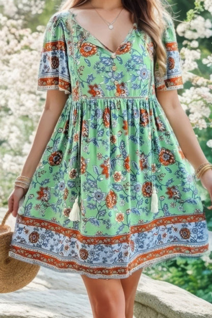 Boho Floral Tassel Mini Dress – Relaxed Summer Fit