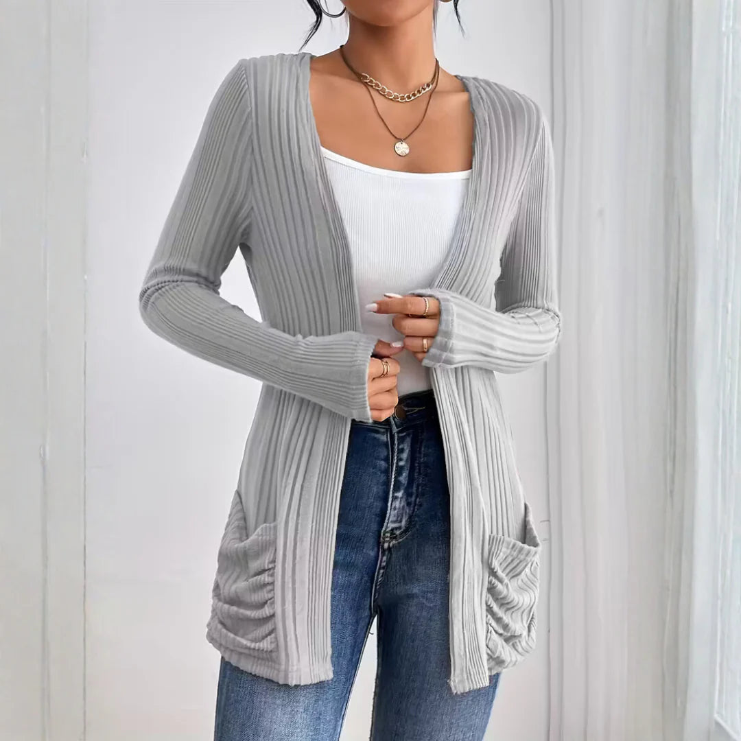 Women’s Rose-Toned Ribbed Calm Open-Front Cardigan