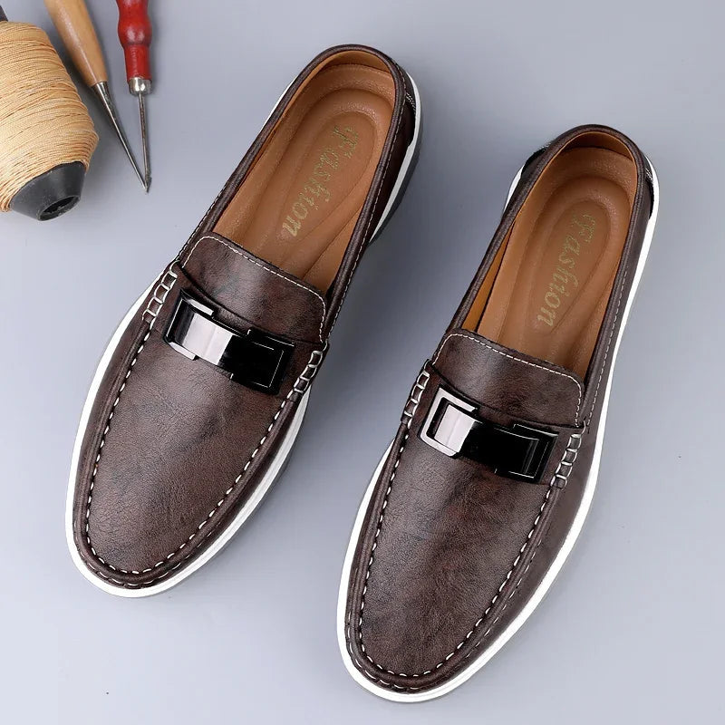 Embossed Leather-Look Loafers