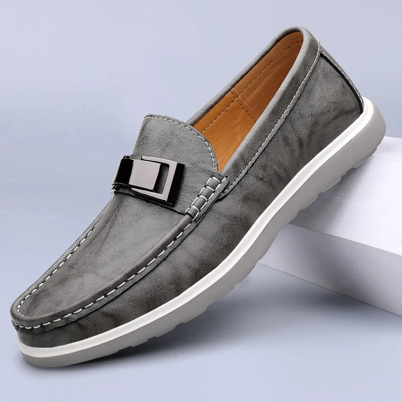 Embossed Leather-Look Loafers