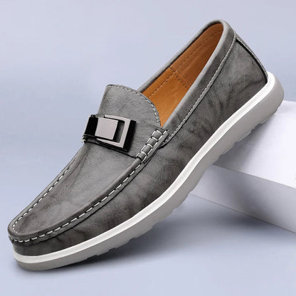 Embossed Leather-Look Loafers