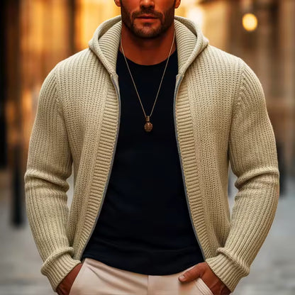 Men’s Hooded Zip-Up Knitted Cardigan