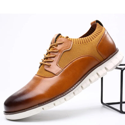 Men’s Leather-Look and Knit Lightweight Cushioned Lace-Up Shoes